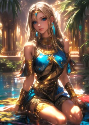 Egyptian Beauty: Anime Girl Art Print - Premium Wooden Framed Poster. Ready to Hang.