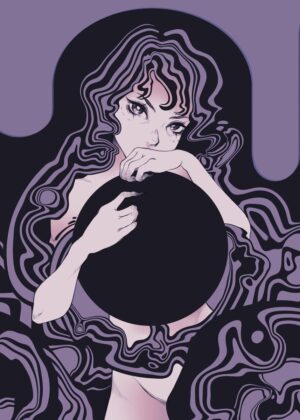 Mysterious Woman Holding Orb: Abstract Art Print - Premium Wooden Framed Poster. Ready to Hang.