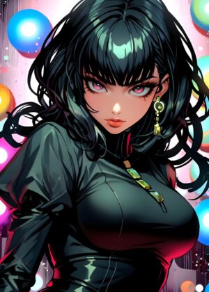 Fierce Anime Girl Art Print - Premium Wooden Framed Poster. Ready to Hang.