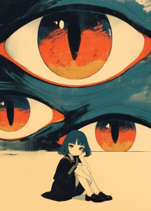Abnormal Core: A Girl and the Eyes - Premium Wooden Framed Poster. Ready to Hang.