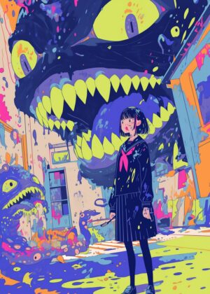 Abnormal Core: A Surreal Journey into Vibrant Chaos - Premium Wooden Framed Poster. Ready to Hang.