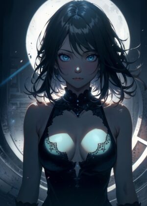 Mysterious Anime Girl in Moonlight - Premium Wooden Framed Poster. Ready to Hang.