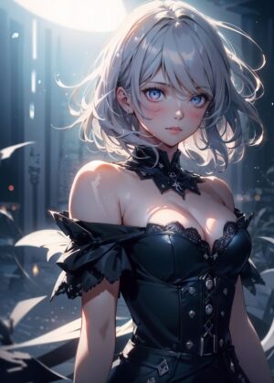 Stunning Anime Girl Art Print: Elegant and Mysterious - Premium Wooden Framed Poster. Ready to Hang.