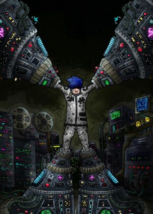 Cyberpunk Fusion: SOH Chapter 1 RW Artwork - Premium Wooden Framed Poster. Ready to Hang.