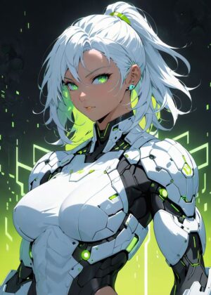 Cyberpunk Anime Girl Art Print - Premium Wooden Framed Poster. Ready to Hang.