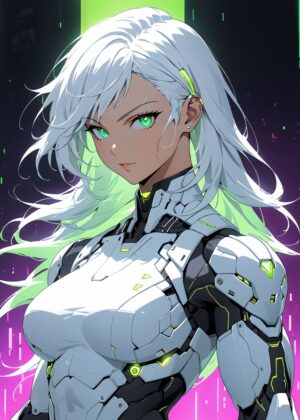 Neon Green Cyborg Girl Art Print - Premium Wooden Framed Poster. Ready to Hang.