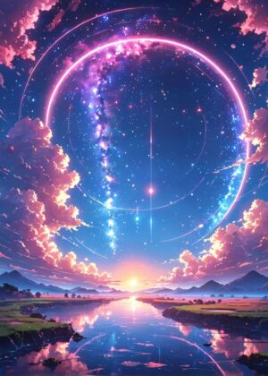 Between Stars and Earth: A Dreamlike Landscape - Premium Wooden Framed Poster. Ready to Hang.