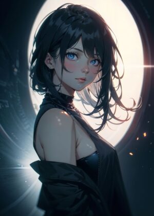 Anime Girl with Blue Eyes - Premium Wooden Framed Poster. Ready to Hang.