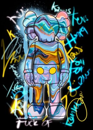 Graffiti Kaws: Urban Art Meets Pop Culture Icon - Premium Wooden Framed Poster. Ready to Hang.