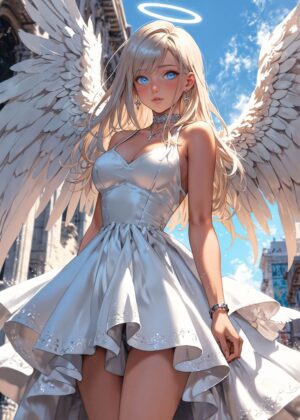 Angelic Beauty: A Celestial Artwork - Premium Wooden Framed Poster. Ready to Hang.
