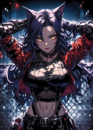 Fierce Urban Catwoman: Anime Art Print - Premium Wooden Framed Poster. Ready to Hang.