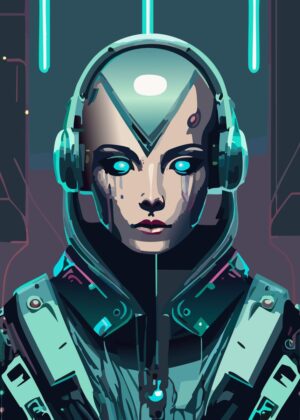 Neon Cyberpunk Woman Art Print - Premium Wooden Framed Poster. Ready to Hang.