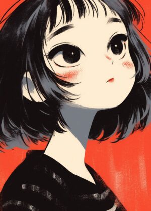 Mysterious Gaze: Abstract Anime Art Print - Premium Wooden Framed Poster. Ready to Hang.