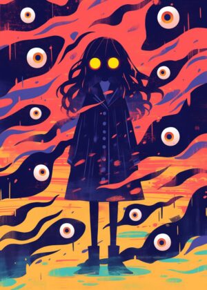 Surreal Girl in a World of Eyes - Premium Wooden Framed Poster. Ready to Hang.
