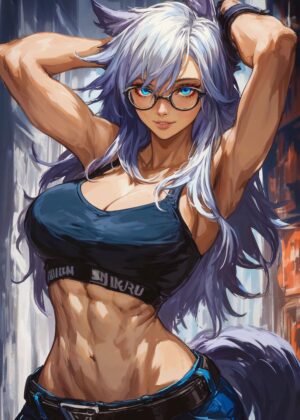 Fit Anime Foxgirl Art Print - Premium Wooden Framed Poster. Ready to Hang.