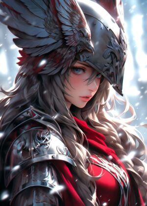 Valkyrie Warrior Girl: Digital Art Print - Premium Wooden Framed Poster. Ready to Hang.