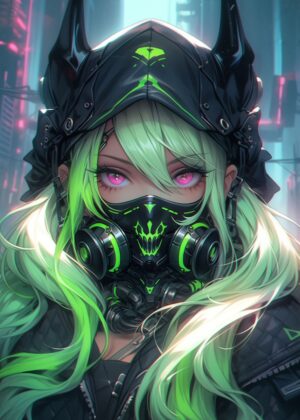Cybergoth Demon Girl Anime Art Print - Premium Wooden Framed Poster. Ready to Hang.