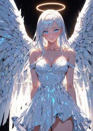 Radiant White Angel: Celestial Beauty Art Print - Premium Wooden Framed Poster. Ready to Hang.
