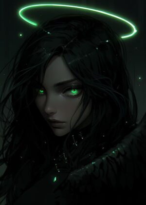 Fallen Angel Green: Digital Art Print - Premium Wooden Framed Poster. Ready to Hang.
