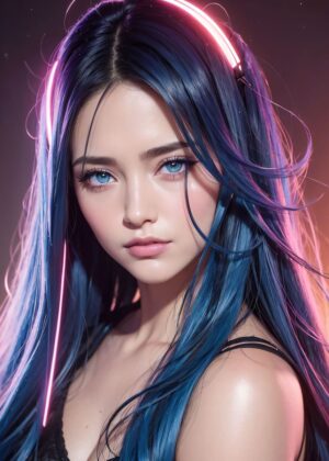 Cyberpunk Gamer Girl: Digital Art Print - Premium Wooden Framed Poster. Ready to Hang.