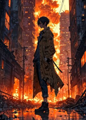 Wasteland Survivor: Anime Art Print - Premium Wooden Framed Poster. Ready to Hang.