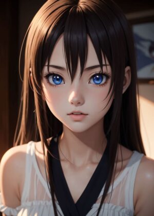 Beautiful Anime Girl with Blue Eyes - Premium Wooden Framed Poster. Ready to Hang.