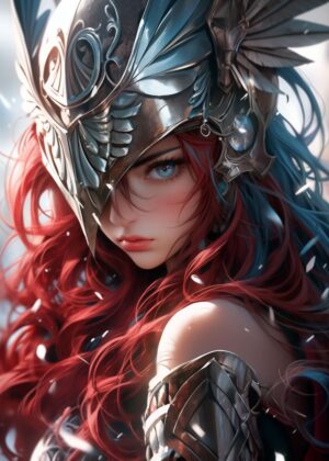 Sweet Valkyrie Girl: Fantasy Art Print - Premium Wooden Framed Poster. Ready to Hang.
