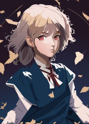 Anime Girl with Autumn Leaves - Premium Wooden Framed Poster. Ready to Hang.