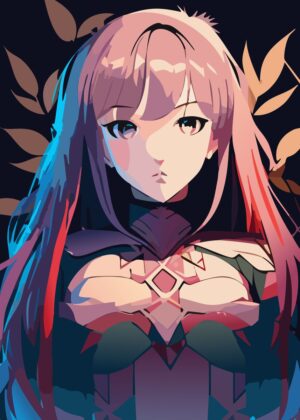 Anime Girl Art Print: Elegant Warrior - Premium Wooden Framed Poster. Ready to Hang.