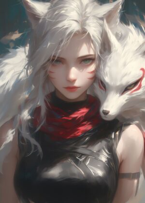 White Fox Girl Anime Art Print - Premium Wooden Framed Poster. Ready to Hang.