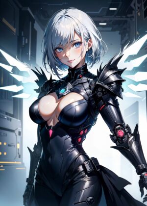 Cyberpunk Anime Girl Art Print - Premium Wooden Framed Poster. Ready to Hang.