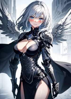 Cyberpunk Angel: Anime Girl Art Print - Premium Wooden Framed Poster. Ready to Hang.