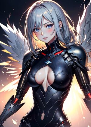 Cyberpunk Angel Anime Girl Art Print - Premium Wooden Framed Poster. Ready to Hang.
