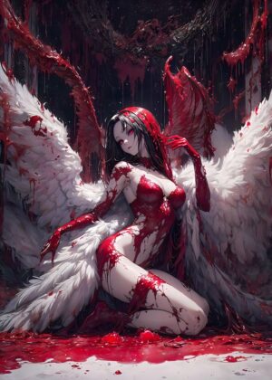 Bloody Angel Anime Girl Art Print - Premium Wooden Framed Poster. Ready to Hang.