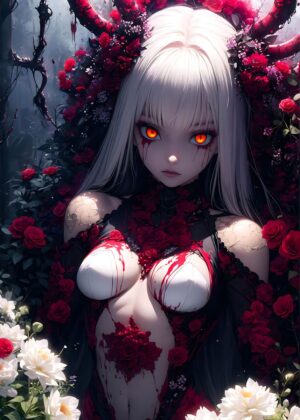 Bloody Gothic Woman: Dark Fantasy Art Print - Premium Wooden Framed Poster. Ready to Hang.