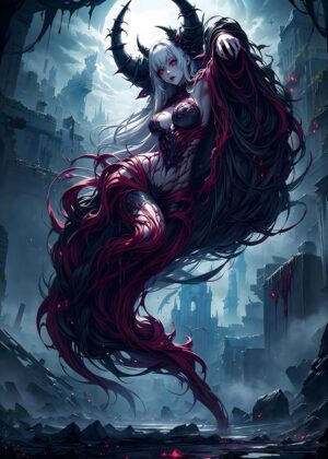 Dark Fantasy Anime Girl Art Print - Premium Wooden Framed Poster. Ready to Hang.