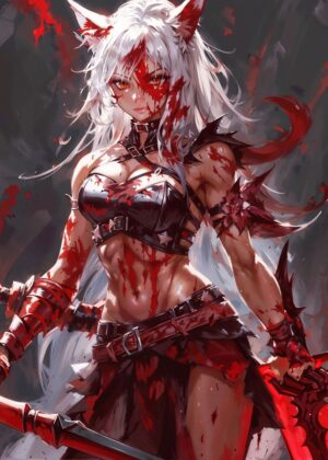 Feline Fury: A Bloody Battle Art Print - Premium Wooden Framed Poster. Ready to Hang.