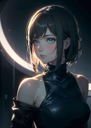 Stunning Anime Girl with Teal Eyes - Premium Wooden Framed Poster. Ready to Hang.