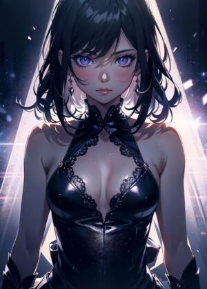 Mysterious Anime Girl with Vibrant Eyes - Premium Wooden Framed Poster. Ready to Hang.