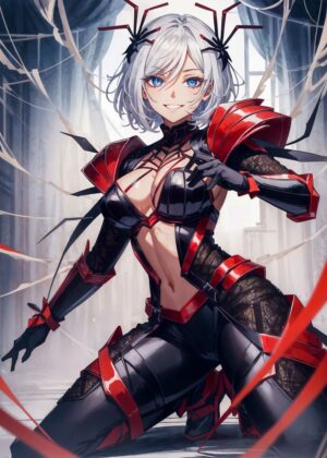 Anime Spider Girl: Striking Digital Art Print - Premium Wooden Framed Poster. Ready to Hang.