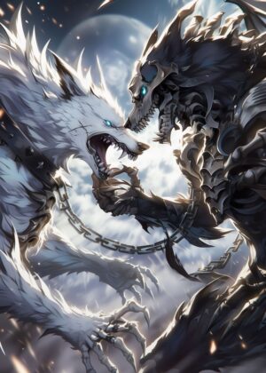 Death Wolf vs Life Wolf: A Clash of Opposites - Premium Wooden Framed Poster. Ready to Hang.