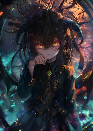 Anime Girl of Time: A Dark Fantasy Masterpiece - Premium Wooden Framed Poster. Ready to Hang.