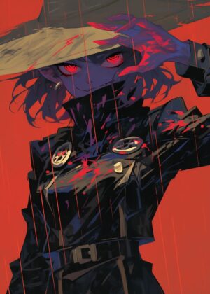 Crimson Rain: A Digital Art Print - Premium Wooden Framed Poster. Ready to Hang.