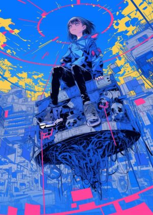 Abnormal Core: Cyberpunk Cityscape Art Print - Premium Wooden Framed Poster. Ready to Hang.