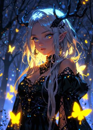 Allure of the Night: Enchanting Fantasy Art Print - Premium Wooden Framed Poster. Ready to Hang.