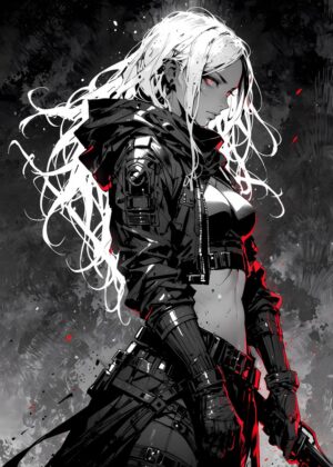 Dark Assassin: A Striking Monochrome Artwork - Premium Wooden Framed Poster. Ready to Hang.