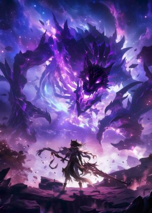 Anime Demon Battle: A Fierce Confrontation - Premium Wooden Framed Poster. Ready to Hang.