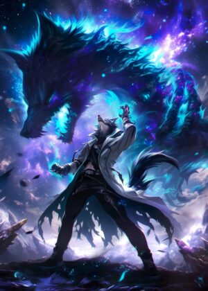 Sorcerer of Wolfs: Anime Art Print - Premium Wooden Framed Poster. Ready to Hang.