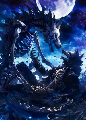 Wolf Spiritguard Moonlight: Dark Fantasy Art Print - Premium Wooden Framed Poster. Ready to Hang.