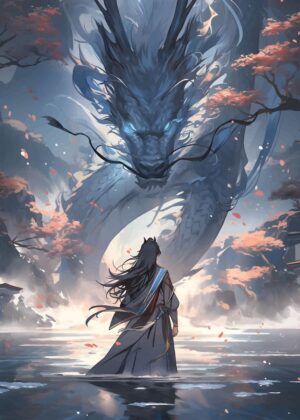 Anime Dragon Art Print: Mystical Encounter - Premium Wooden Framed Poster. Ready to Hang.